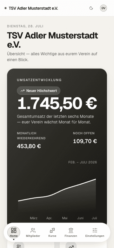 vereinsnah — Übersicht (Mobilansicht)